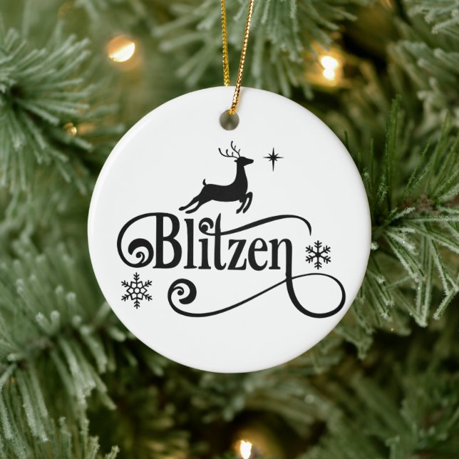 Cute Santa Reindeer Names Blitzen Christmas Ceramic Ornament (Tree)