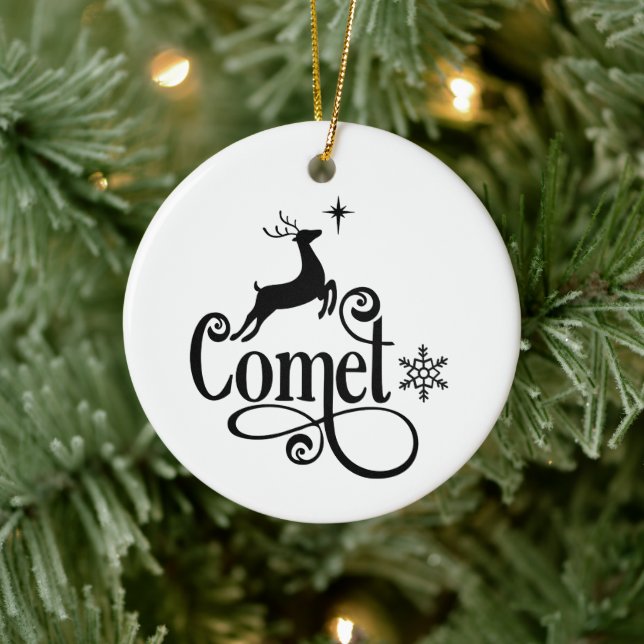 Cute Santa Reindeer Names Comet Christmas Ceramic Ornament (Tree)