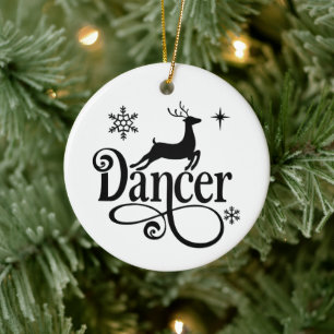 Cute Santa Reindeer Names Dancer Christmas Ceramic Ornament