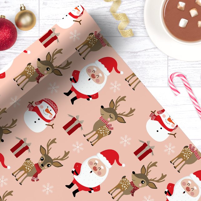 Cute Santa Reindeer Snowman Christmas Wrapping Paper (Creator Uploaded)