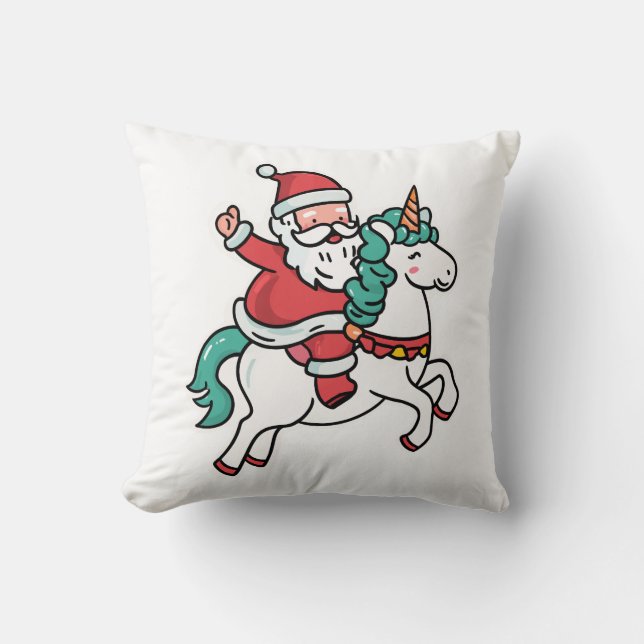 Cute Santa Riding Unicorn – Adorable Cushion (Front)