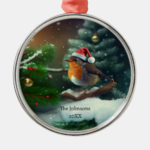 Cute Santa Robin with custom text/textless Metal Ornament