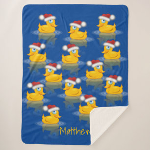 Cute Santa Rubber Ducks On Dark Blue Background Sherpa Blanket
