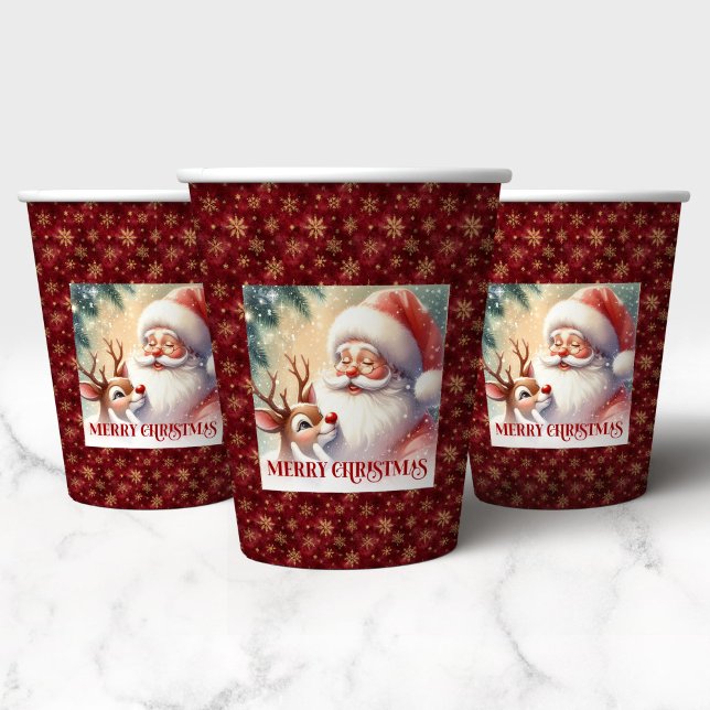 Cute Santa Rudolph Cartoon Christmas Party Paper  Paper Cups (Cute Santa Rudolph Cartoon Christmas Party Paper Cup)