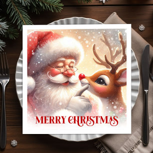 Cute Santa Rudolph Christmas Dinner Napkins