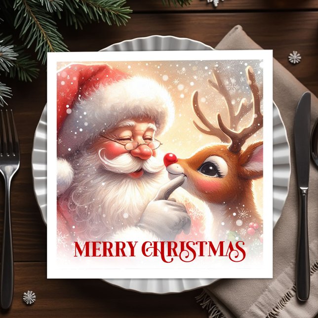 Cute Santa Rudolph Christmas Dinner Napkins (Cute Santa Rudolph Christmas Dinner Napkins)
