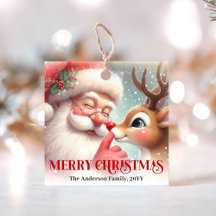 Cute Santa Rudolph Christmas Gift Tag Cartoon Art