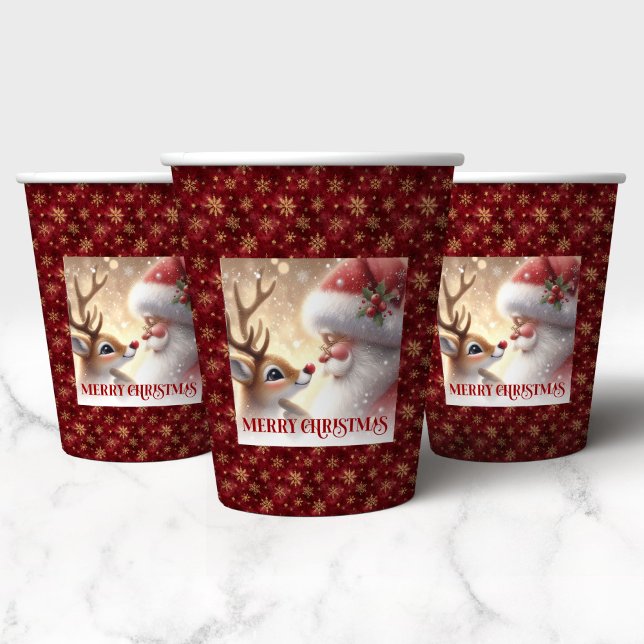 Cute Santa Rudolph Christmas Party Cup Watercolor (Cute Santa Rudolph Christmas Party Cup Watercolor)