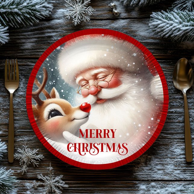 Cute Santa Rudolph Christmas Party Paper Plates (Cute Santa Rudolph Christmas Party Paper Plates)