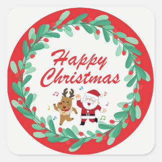 Cute Santa & Rudolph Christmas Sticker 