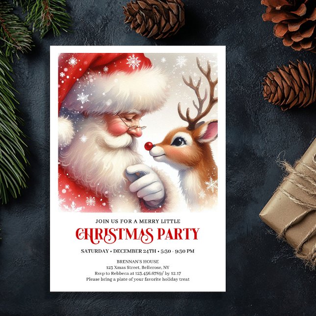 Cute Santa Rudolph Family Holiday Party Invite (Cute Santa Rudolph Family Holiday Party Invite)