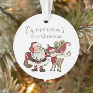 Cute Santa & Rudolph First Christmas Custom Photo Ornament