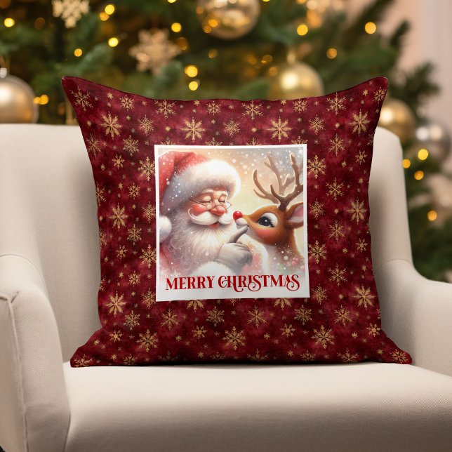 Cute Santa Rudolph Holiday Pillow Merry Christmas  (Cute Santa Rudolph Holiday Pillow Merry Christmas)