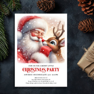 Cute Santa Rudolph Winter Christmas Party Invite