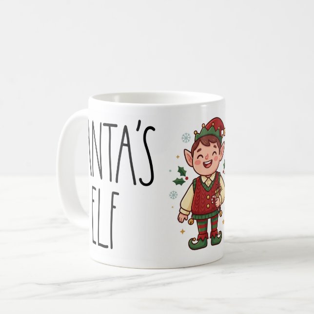 Cute Santa’s Elf Christmas Mug (Front Left)