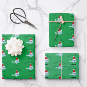 Cute Santa Seal Baby's First Christmas Wrapping Paper Sheet