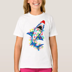 Cute Santa Shark Christmas Lights Girl T-Shirt