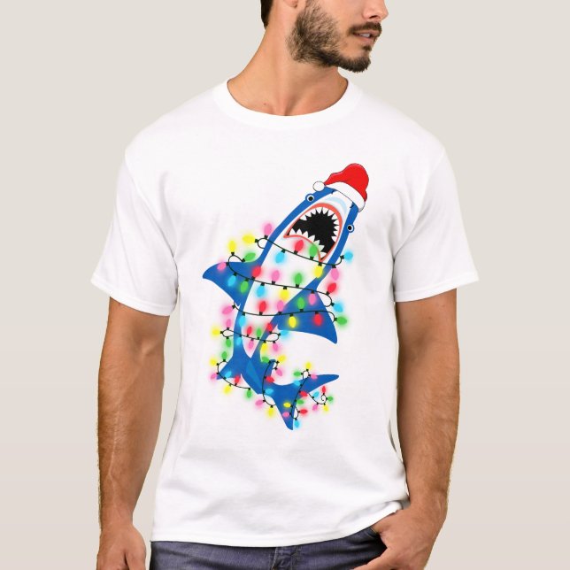 Cute Santa Shark Christmas Lights Men T-Shirt (Front)