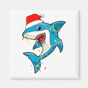 Cute Santa Shark Christmas Lights Square Magnet