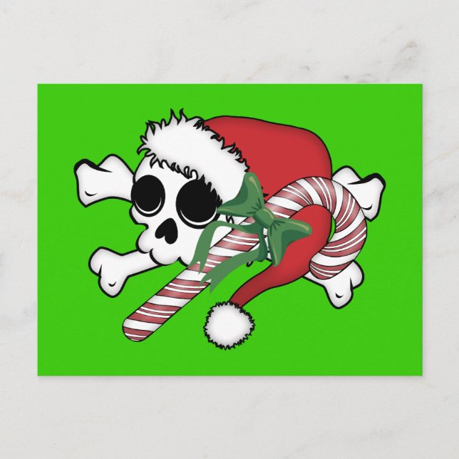 Cute Santa Skull Holiday Postcard (Front)