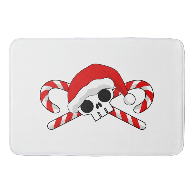 Cute Santa Skull with Candy Canes Bath Mat (Front)
