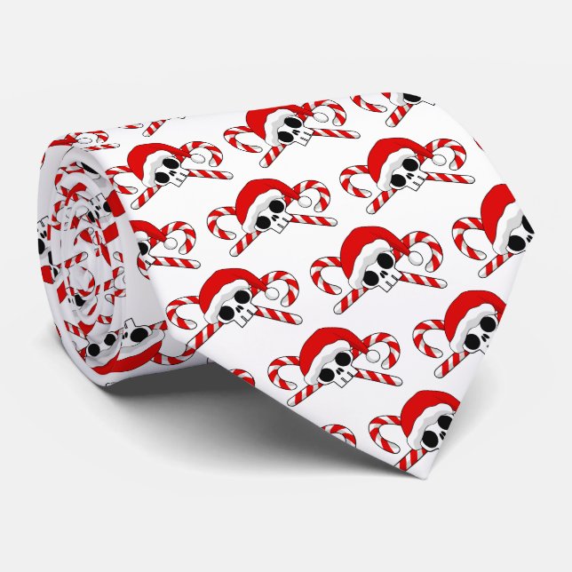 Cute Santa Skull with Candy Canes Tie (Rolled)