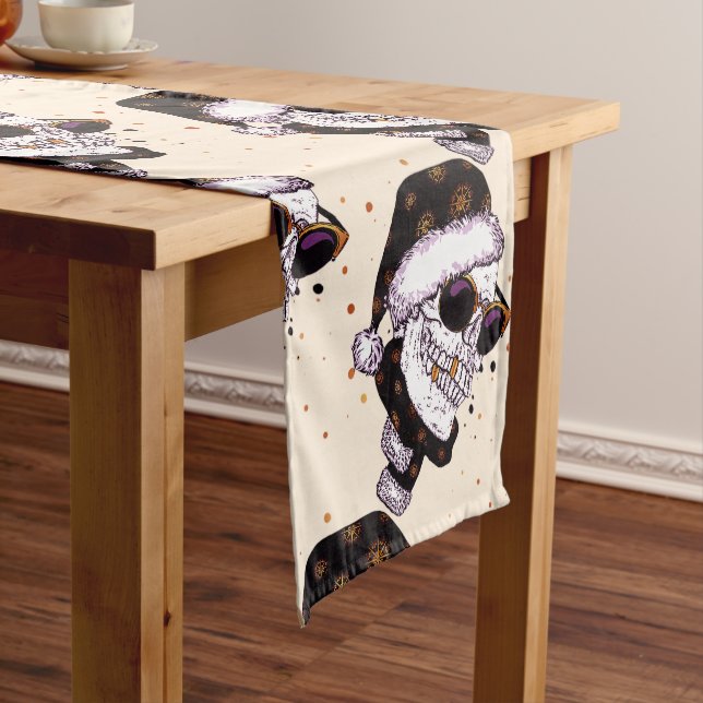 Cute Santa Skull with sunglass Short Table Runner (In Situ)