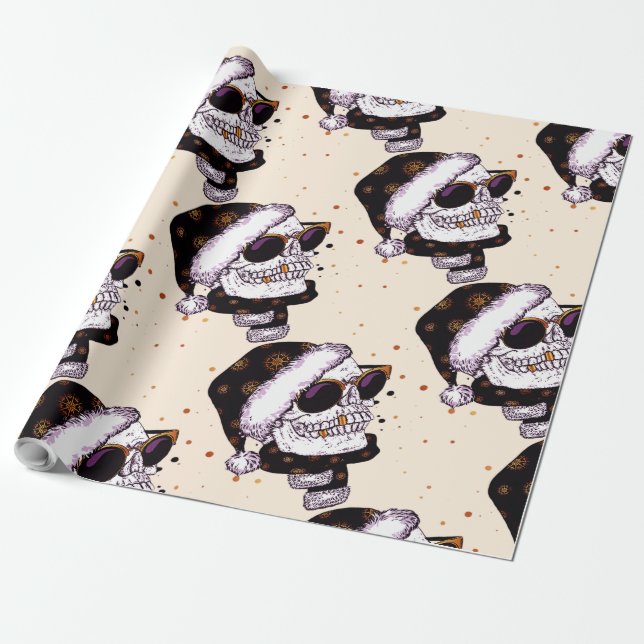 Cute Santa Skull with sunglass Wrapping Paper (Unrolled)