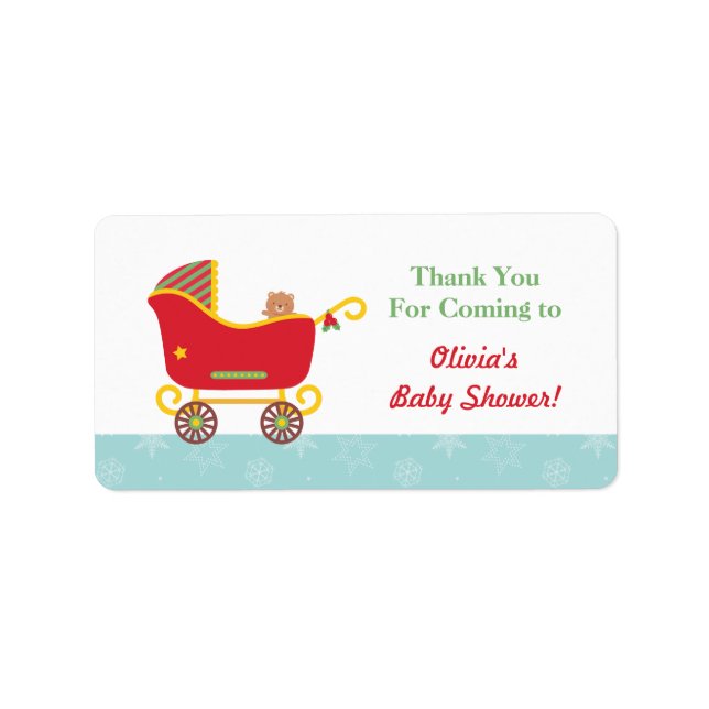 Cute Santa Sleigh Baby Stroller Thank You Labels (Front)