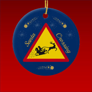 Cute Santa Sleigh Crossing Ceramic Ornament