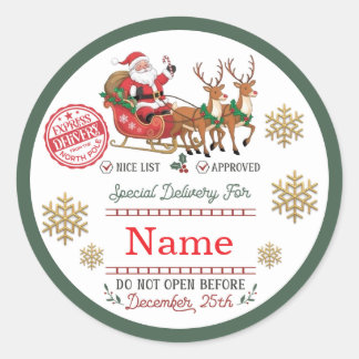 Cute Santa Sleigh Express Delivery From North Pole Classic Round Sticker