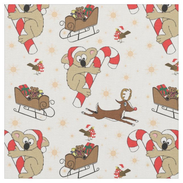 Cute Santa Sloth Happy Holidays Fabric (Close Up)