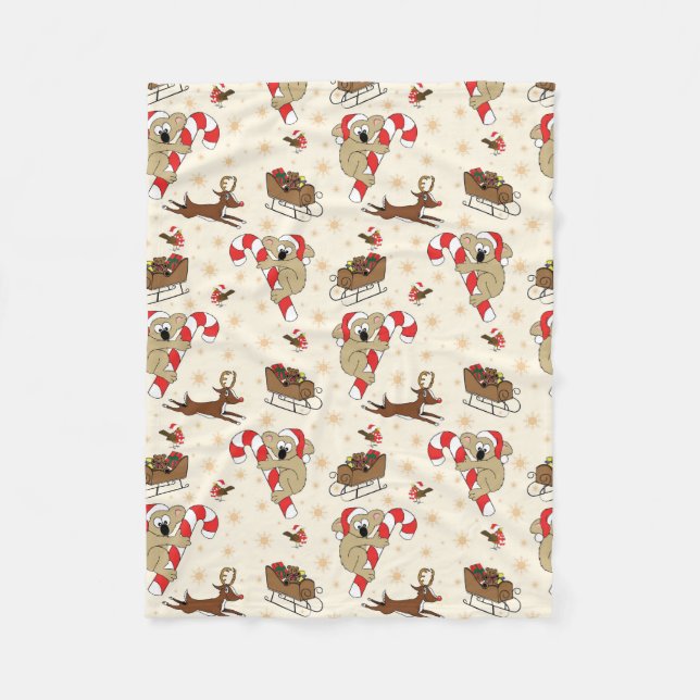 Cute Santa Sloth Happy Holidays Fleece Blanket (Front)