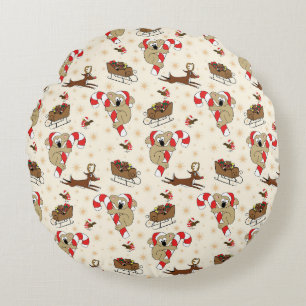Cute Santa Sloth Happy Holidays Round Cushion