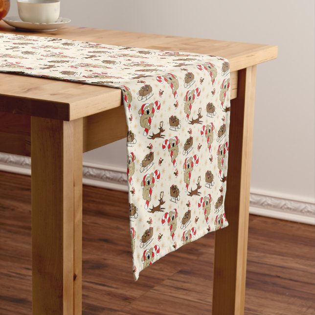 Cute Santa Sloth Happy Holidays Short Table Runner (In Situ)