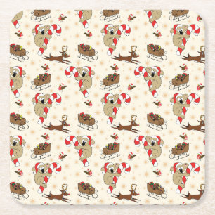 Cute Santa Sloth Happy Holidays Square Paper Coaster