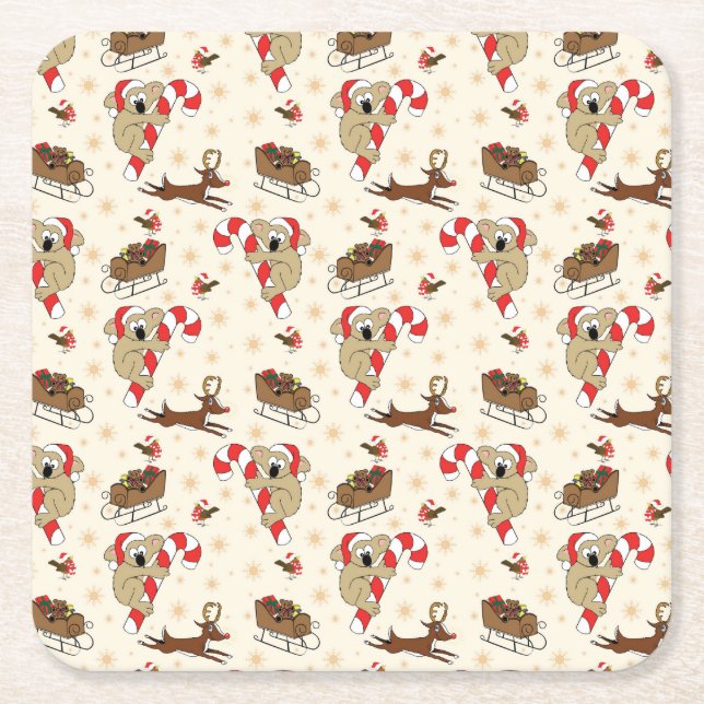Cute Santa Sloth Happy Holidays Square Paper Coaster (Front)