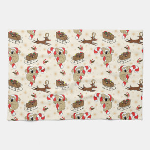 Cute Santa Sloth Happy Holidays Tea Towel