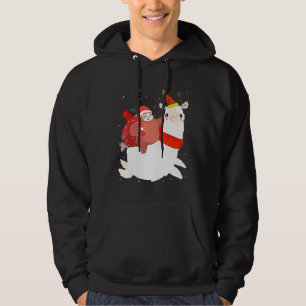 Cute Santa Sloth Riding Llama Reindeer Christmas Hoodie
