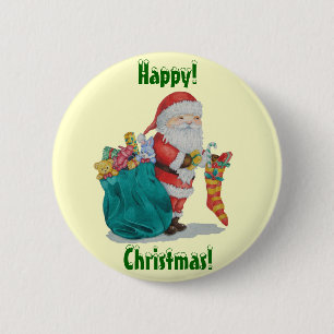 Cute santa smiling with pressies christmas  button