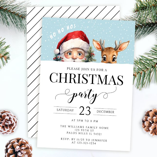 Cute Santa snow deer Christmas party invitation (Creator Uploaded)