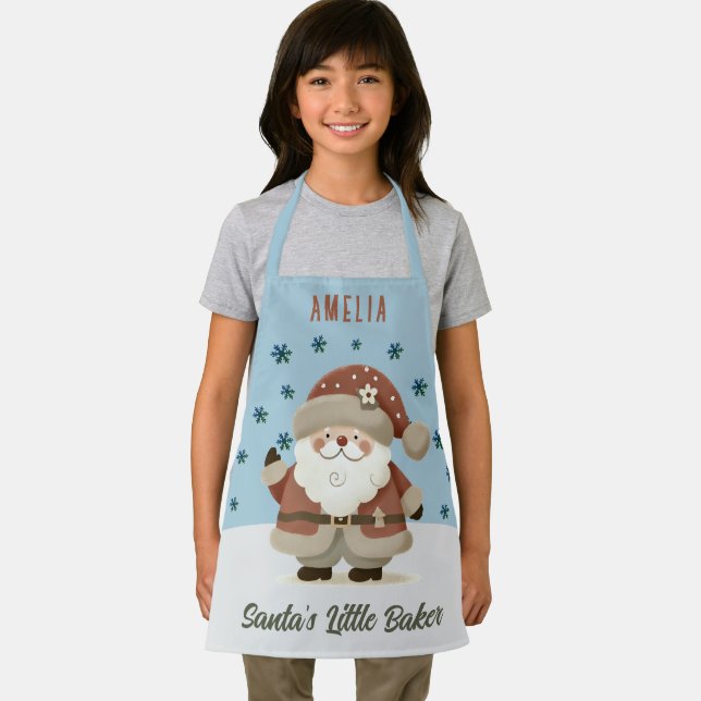 Cute Santa Snowflakes Santa's Little Baker Kids Apron (Insitu)
