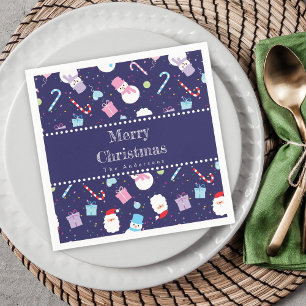 Cute Santa Snowman Candy Cane Christmas Pattern Napkin