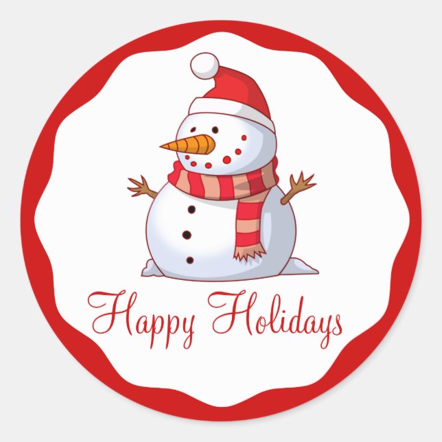 Cute Santa Snowman Happy Holiday Kids Christmas Classic Round Sticker (Front)