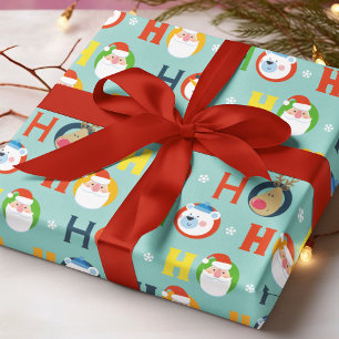 Cute Santa Snowman Ho Ho Ho Typography Christmas Wrapping Paper