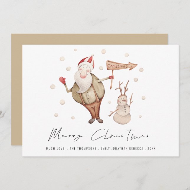 Cute Santa Snowman Merry Christmas Holiday Card (Front/Back)