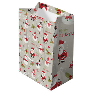 Cute Santa & Snowman Merry Christmas Pattern Medium Gift Bag