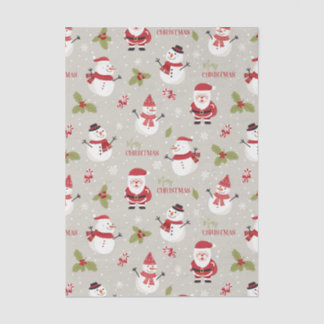 Cute Santa & Snowman Merry Christmas Pattern Tissue Paper