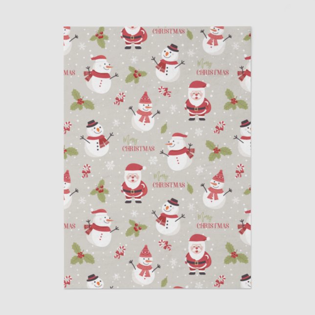 Cute Santa & Snowman Merry Christmas Pattern Tissue Paper (Front)