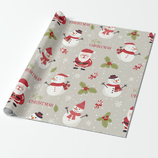 Cute Santa & Snowman Merry Christmas Pattern Wrapping Paper